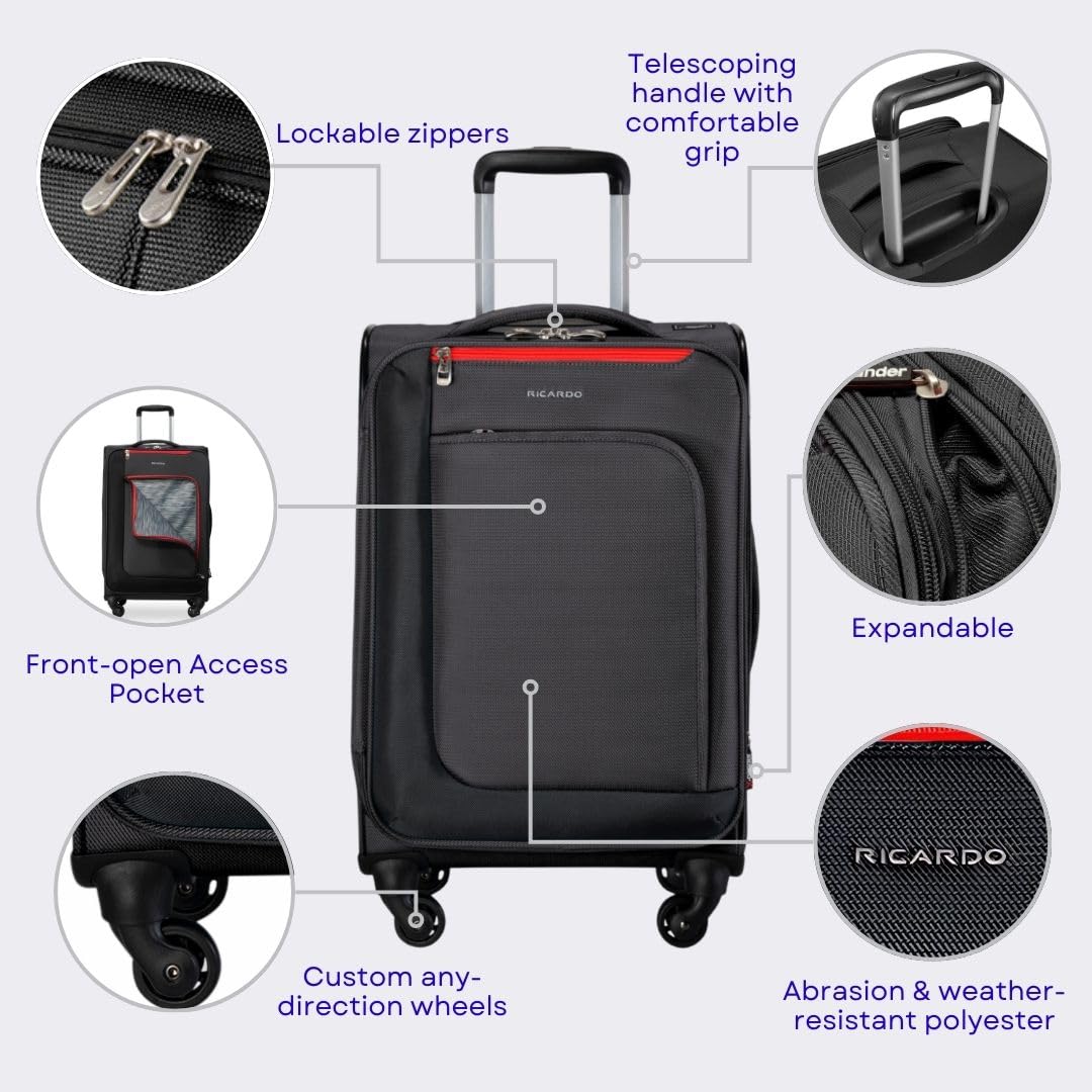 Ricardo Beverly Hills Aspen Springs Softside 2-Piece Set (20" Carry-On & 24" Medium Check-In) - Black