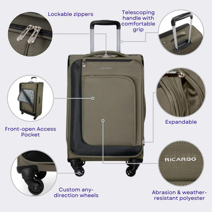 Ricardo Beverly Hills Aspen Springs Softside 2-Piece Set (20" Carry-On & 24" Medium Check-In) - Olive Green