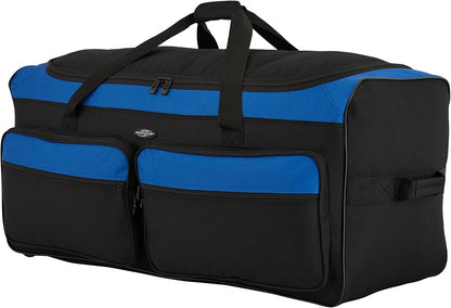 Travelers Club Space Saver 36" Tri-Fold Rolling Duffel With 3 Blade Wheels - Black/Blue