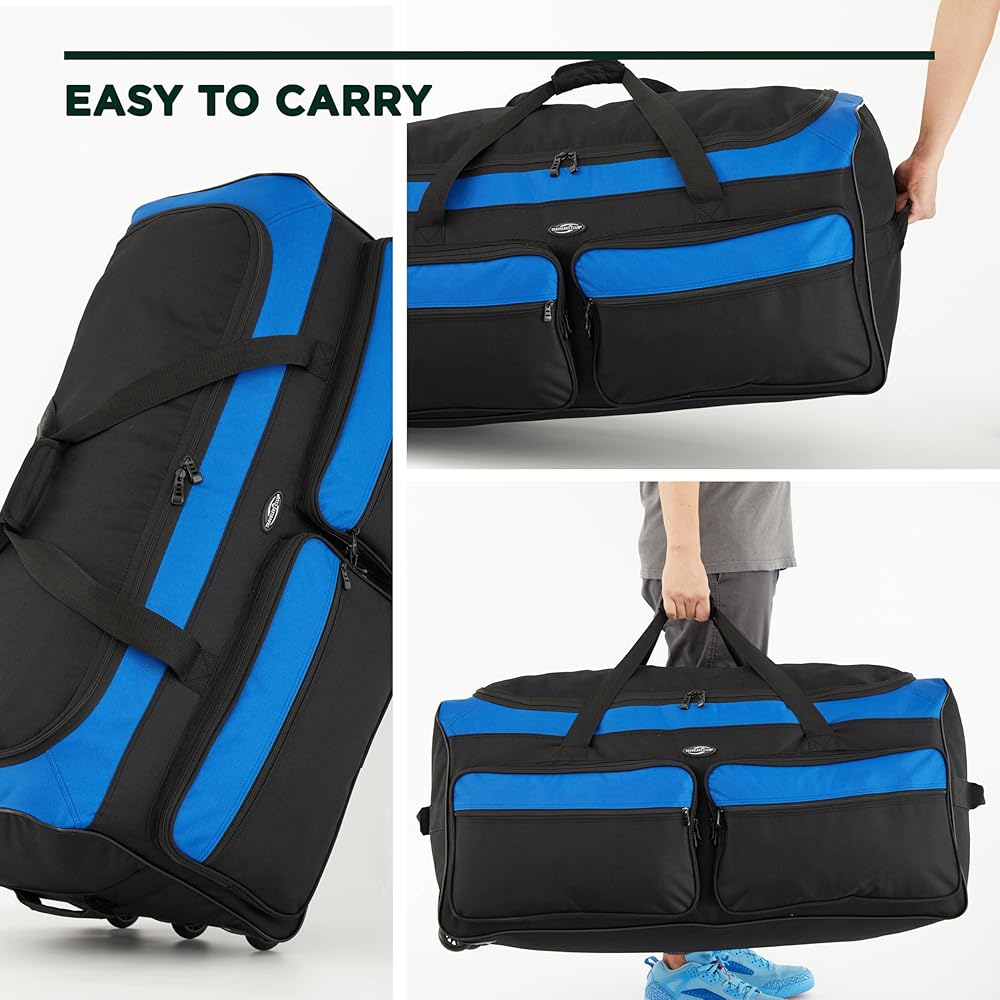 Travelers Club Space Saver 36" Tri-Fold Rolling Duffel With 3 Blade Wheels - Black/Blue