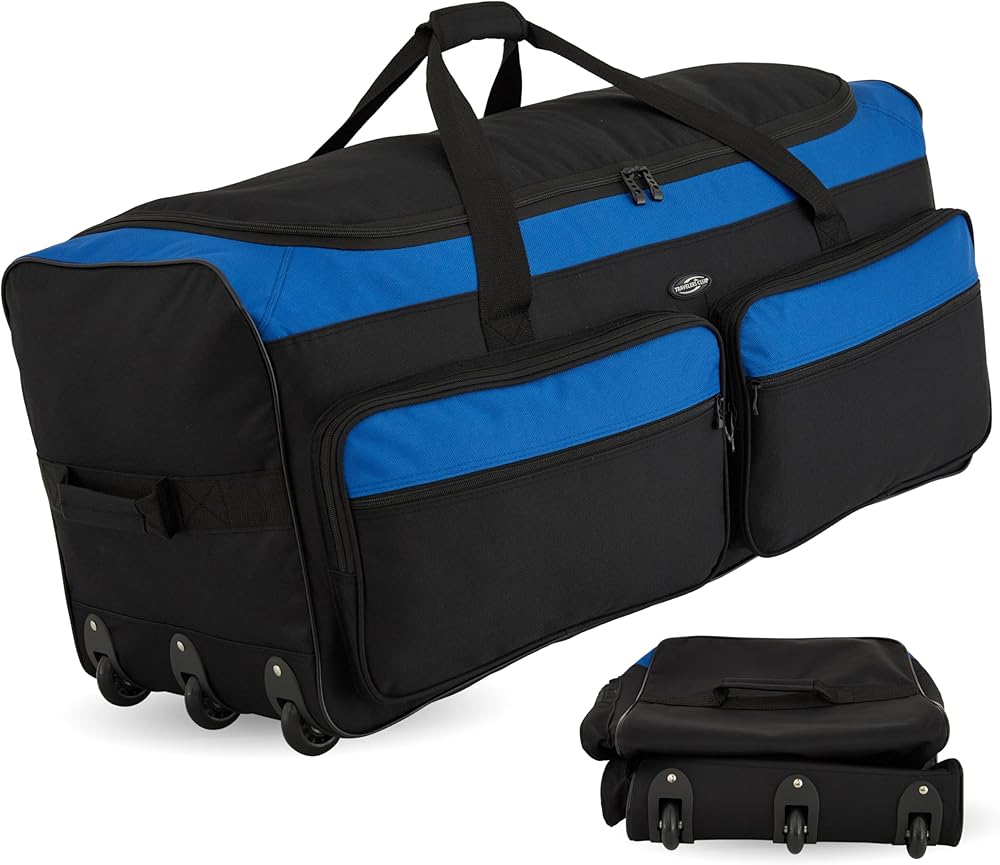 Travelers Club Space Saver 36" Tri-Fold Rolling Duffel With 3 Blade Wheels - Black/Blue