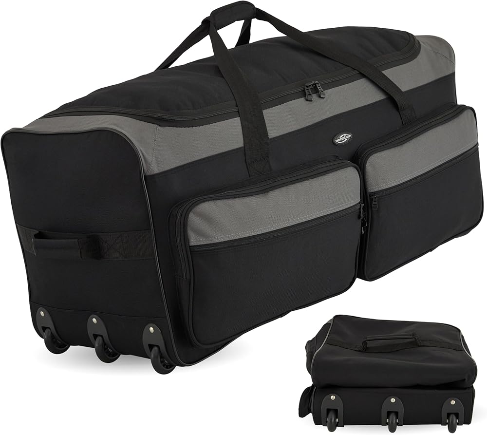 Travelers Club Space Saver 36" Tri-Fold Rolling Duffel With 3 Blade Wheels - Black/Gray