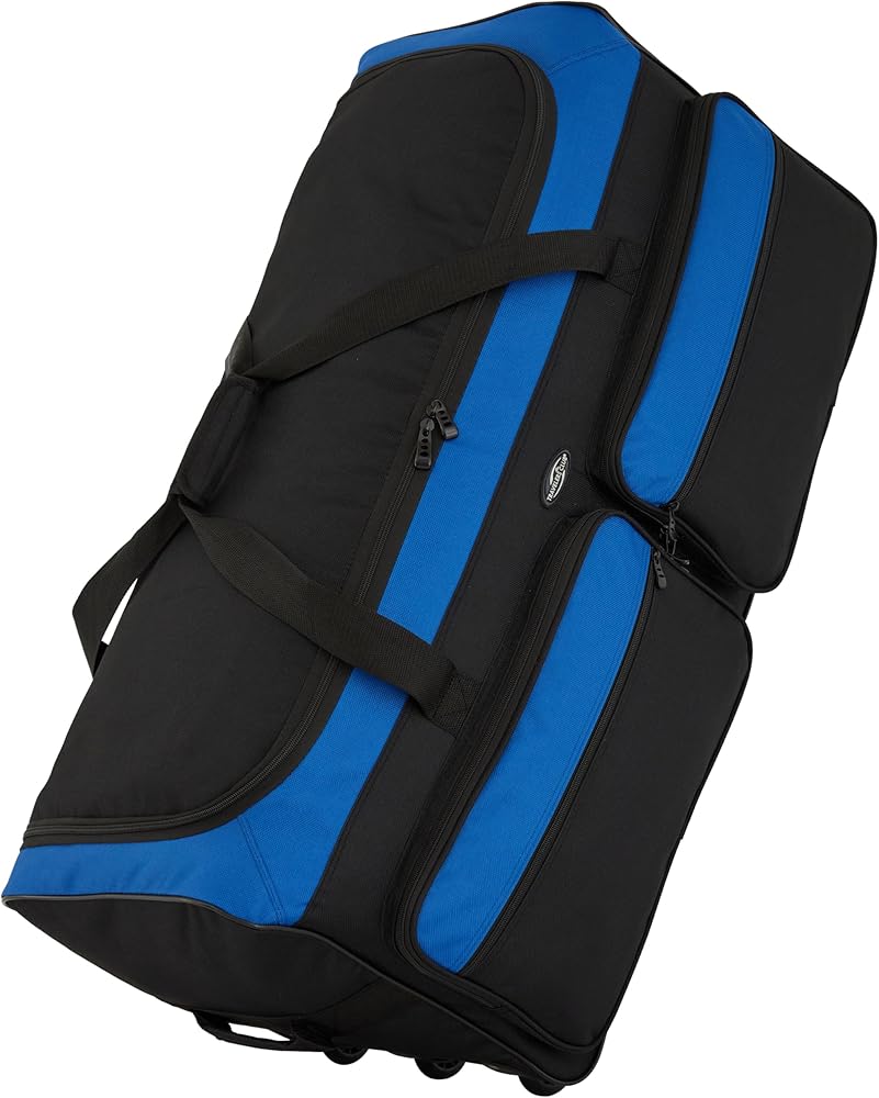 Travelers Club Space Saver 36" Tri-Fold Rolling Duffel With 3 Blade Wheels - Black/Blue